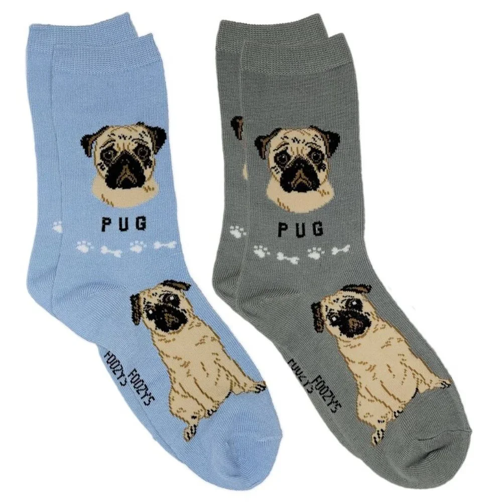 Pug Lapdog Wrinkled Toy Dog Breed Women's Foozys Puppy Cute Dogs 2 Pairs Socks